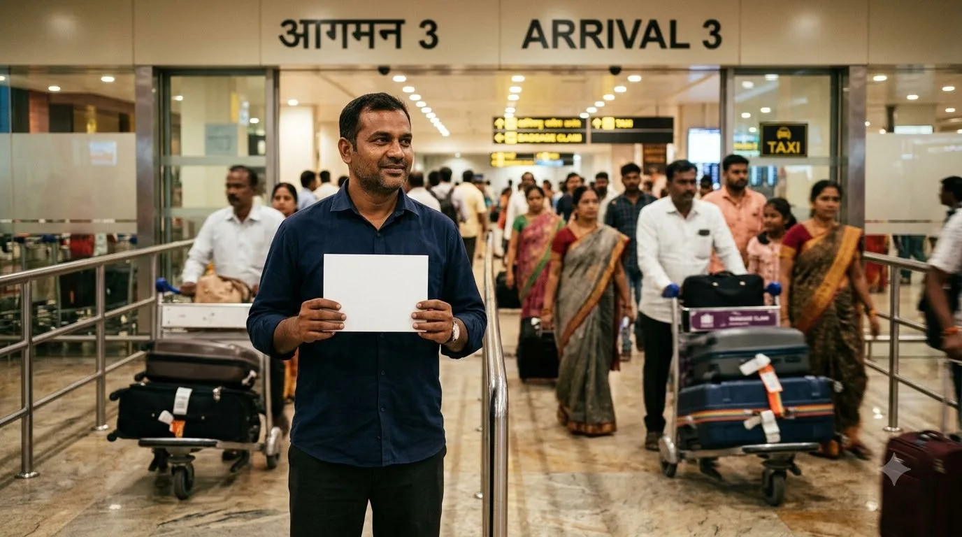 Airport cab driver waiting at the arrivals gate with a name card