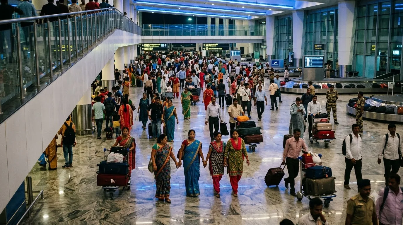 Airport pickup service meeting travellers at the arrivals hall