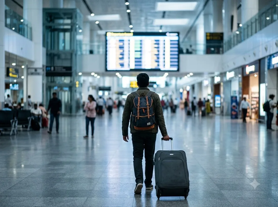 Traveller met by an airport cab driver at the arrivals gate in India