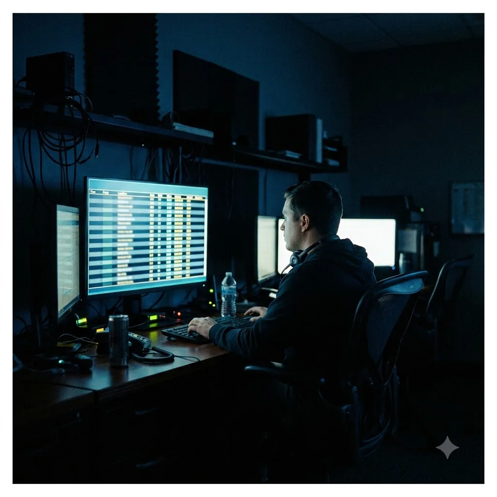 Night dispatch desk tracking flight arrivals for airport pickups