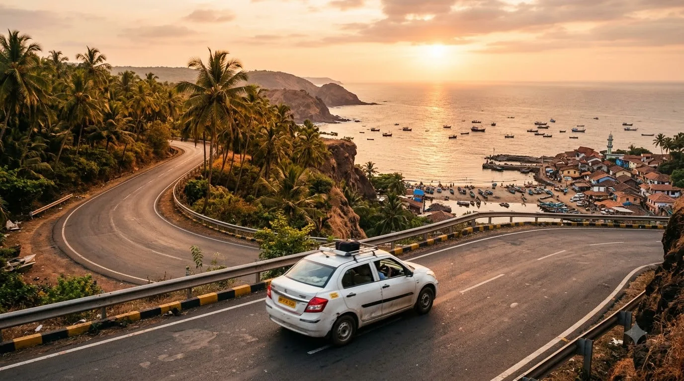 Airport taxi on the Konkan coastal highway