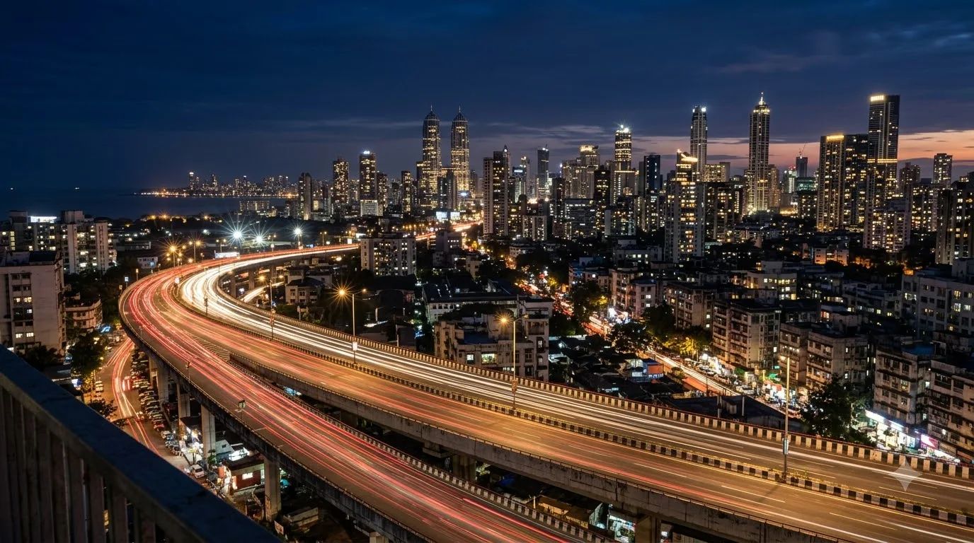 Airport drop service on a city flyover at dusk